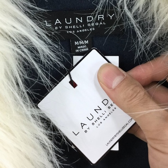 Laundry By Shelli Segal Faux Fur Collar Wool Blend Coat Misty Blue Size M NWT - Picture 7 of 8